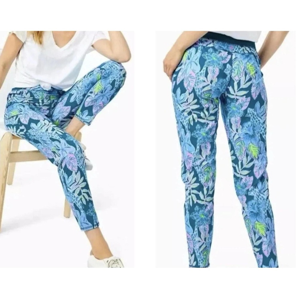Lilly Pulitzer Run Around Pant UPF 50+ Macaw Blue Tall Me About It Sz S NWT